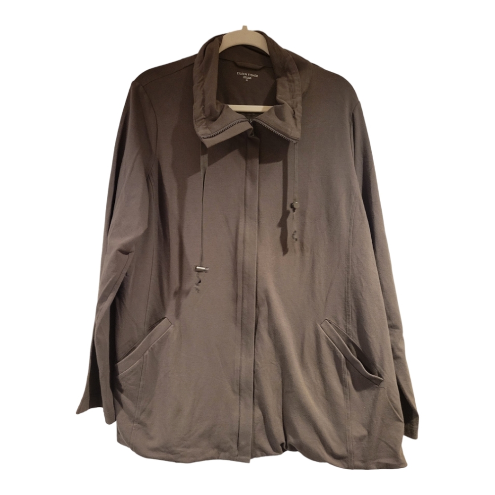 Eileen Fisher Womens Full Zip Track Jacket Size XL Jersey Stretch Taupe Collared